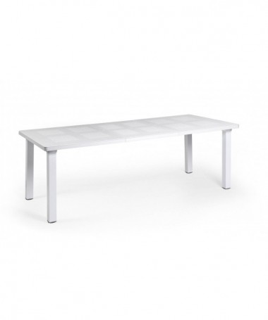 TAVOLO ALLUNGABILE LEVANTE CON PIANO IN DURELTOP BIANCO con GAMBE SQUADRATE IN ALL. VERNICIATO MADE IN ITALY