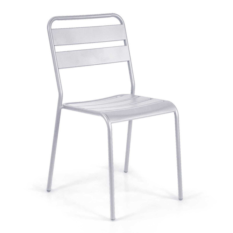 Set Tavolo metallo + 4 Sedie metallo doghe Rovigo Mini bianco cm 47x52h44/81