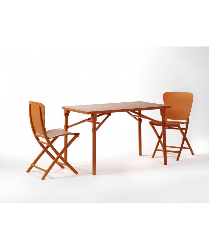 TAVOLO RETTANGOLARE ZIC-ZAC CLASSIC CON EXTRA KIT COMPLETO DI EXTRA KIT E DUE SEDIE ZAC ARANCIO, SMONTABILE MADE IN ITALY