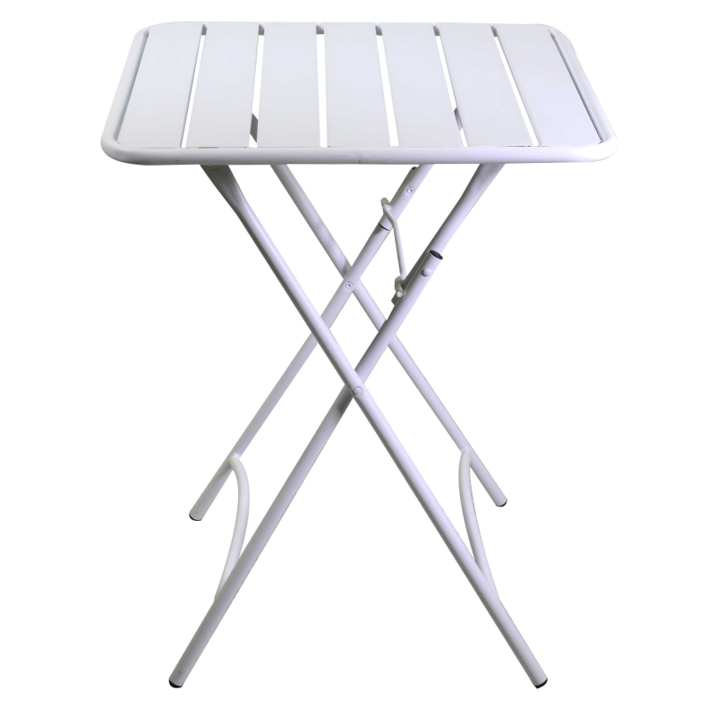 Set Tavolo metallo + 4 Sedie metallo doghe Rovigo Mini bianco cm 47x52h44/81