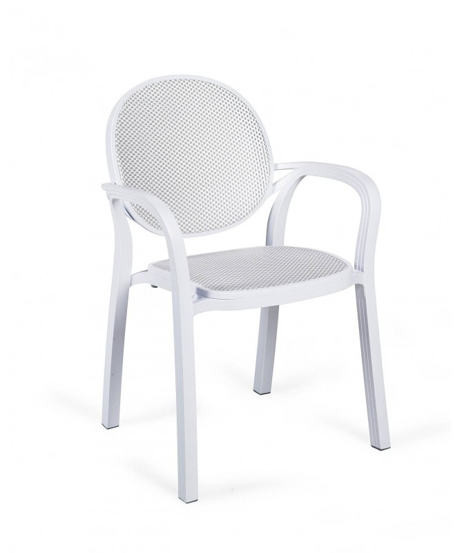 SET 4 POLTRONE GEMMA IN POLIPROPILENE CON BRACCIOLI BIANCO, IMPILABILI MADE IN ITALY