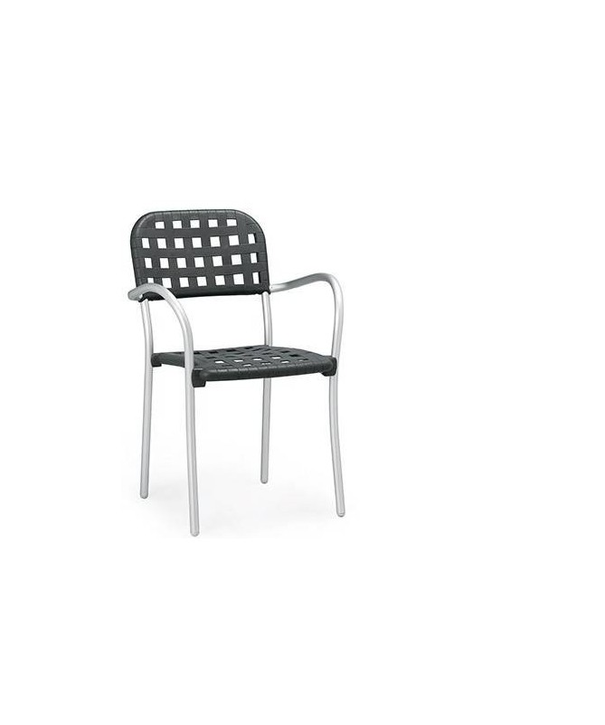 SET 4 POLTRONE AURORA IN POLIPROPILENE E GAMBE IN ALLUMINIO ANODIZZATO CON BRACCIOLI ANTRACITE, IMPILABILI MADE IN ITALY