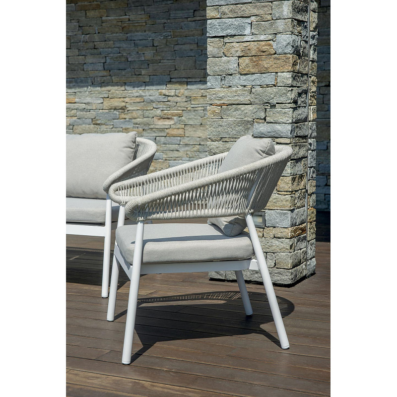Salotto Cap-Ferrat In Alluminio Bianco + Schienale In Corda Beige Moia