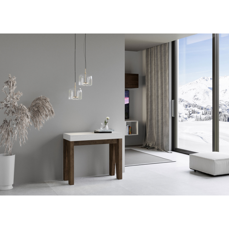 Consolle allungabile 90x40/196 cm Naxy Mix Small piano Bianco Frassino
