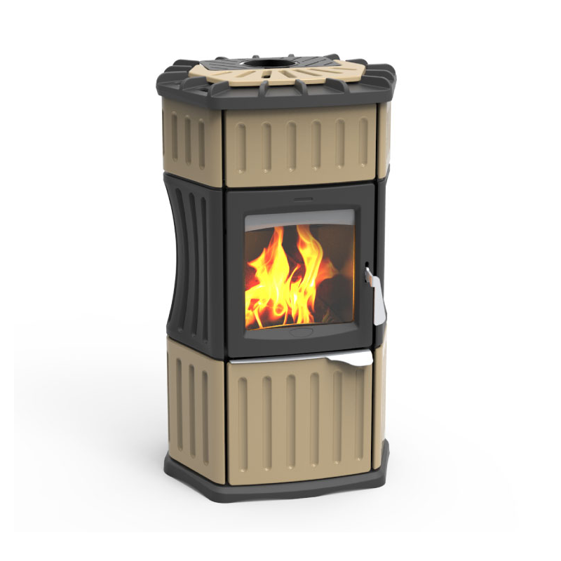 Stufa a legna Monella 184 N esagonale in ceramica e ghisa beige 10.6kW