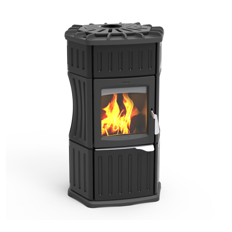 Stufa a legna Monella 184 N esagonale in ceramica e ghisa nero opaco10.6kW