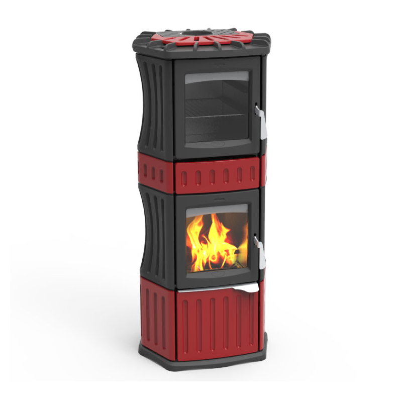 Monella 185 stufa a legna con forno in ceramica e ghisa rosso 10.6kW