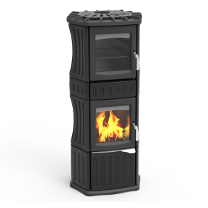 Monella 185 stufa a legna con forno in ceramica e ghisa nero opaco 10.6kW