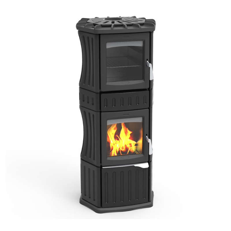 Monella 185 stufa a legna con forno in ceramica e ghisa nero opaco 10.6kW