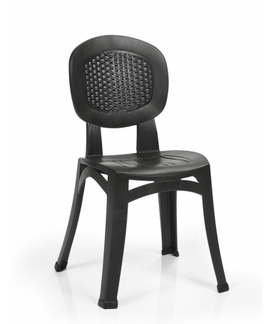 SET 4 SEDIE IMPILABILI ELBA WICKER IN POLIPROPILENE ANTRACITE MADE IN ITALY