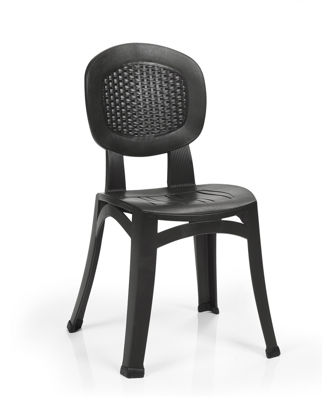 SET 4 SEDIE IMPILABILI ELBA WICKER IN POLIPROPILENE ANTRACITE MADE IN ITALY