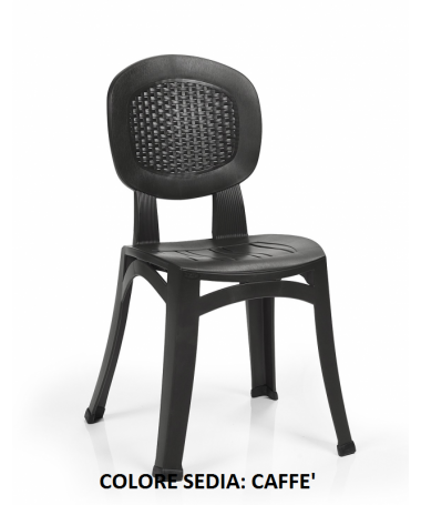 SET 4 SEDIE IMPILABILI ELBA WICKER IN POLIPROPILENE CAFFE' MADE IN ITALY