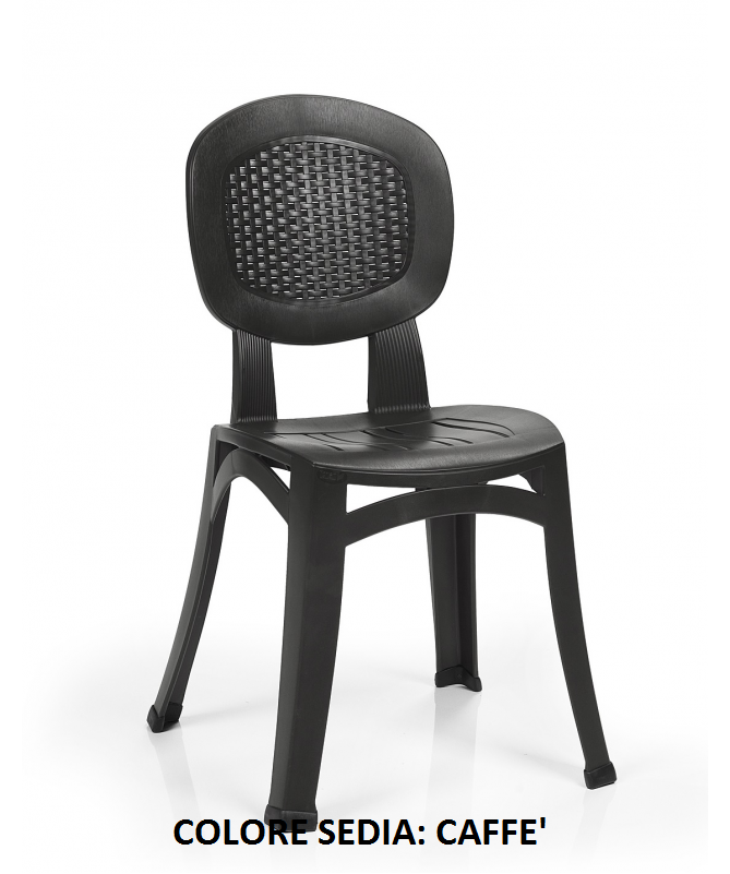 SET 4 SEDIE IMPILABILI ELBA WICKER IN POLIPROPILENE CAFFE' MADE IN ITALY
