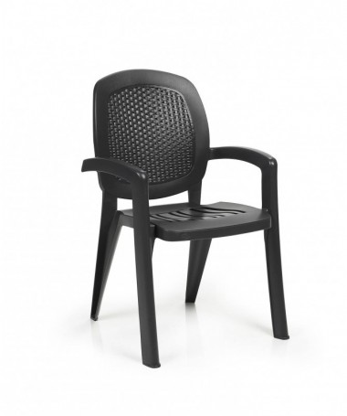 SET 4 POLTRONE IMPILABILI CRETA WICKER IN POLIPROPILENE ANTRACITE MADE IN ITALY