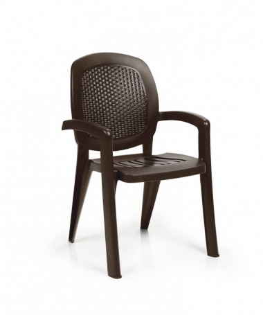 SET 4 POLTRONE IMPILABILI CRETA WICKER IN POLIPROPILENE CAFFE' MADE IN ITALY
