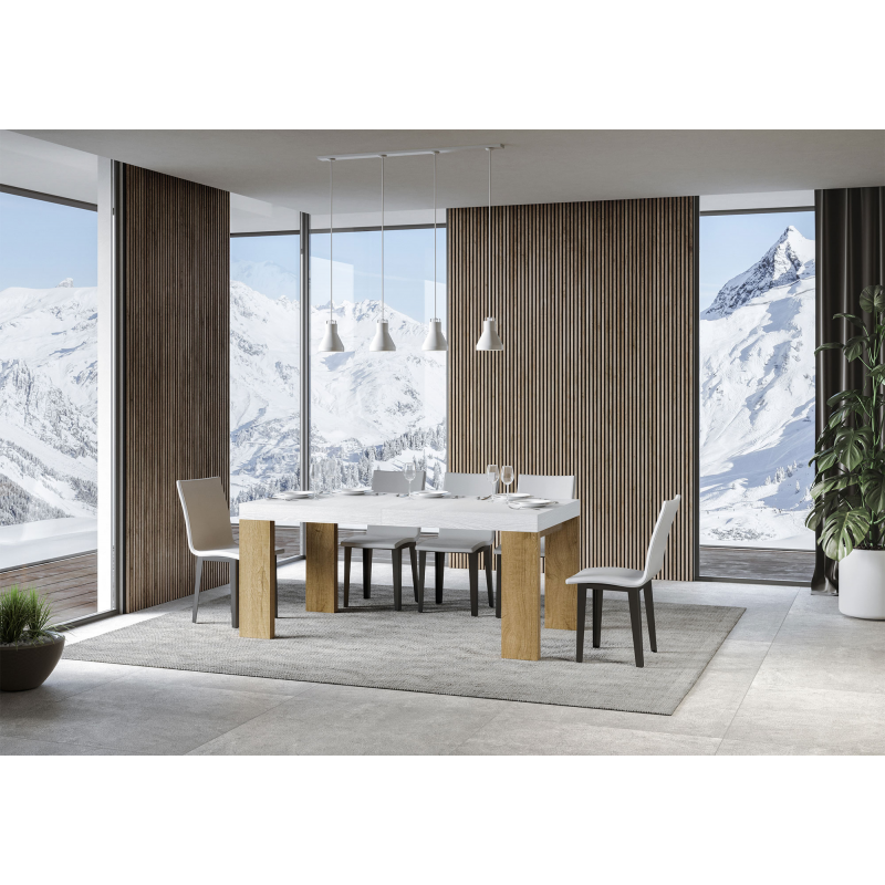 Tavolo allungabile 90x180/284 cm Roxell Mix piano Bianco Frassino - gambe Noce
