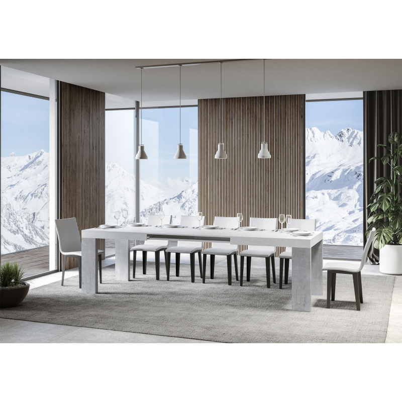 Tavolo allungabile 90x180/284 cm Roxell Mix piano Bianco Frassino - gambe Noce