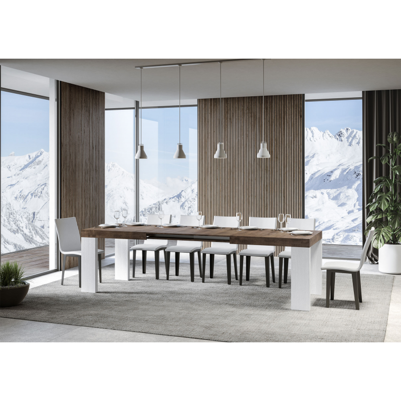 Tavolo allungabile 90x180/284 cm Roxell Mix piano Bianco Frassino - gambe Noce