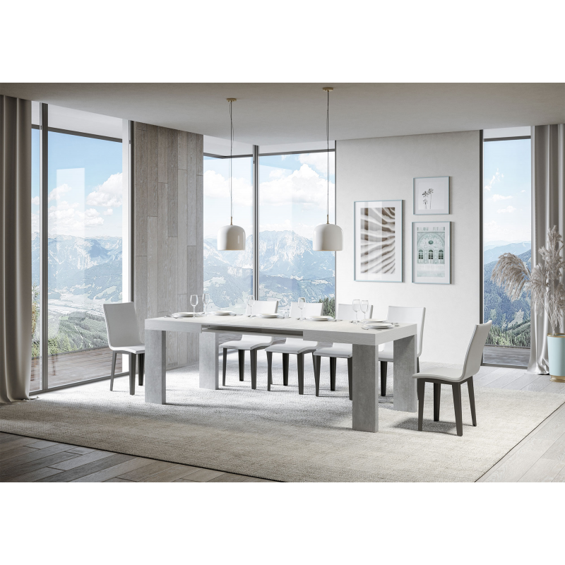 Tavolo allungabile 90x130/390 cm Roxell Mix piano Bianco Frassino - gambe Noce