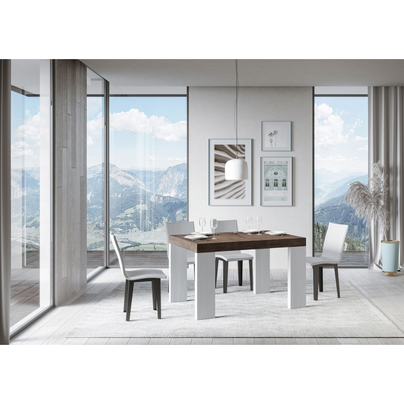 Tavolo allungabile 90x130/390 cm Roxell Mix piano Bianco Frassino - gambe Noce
