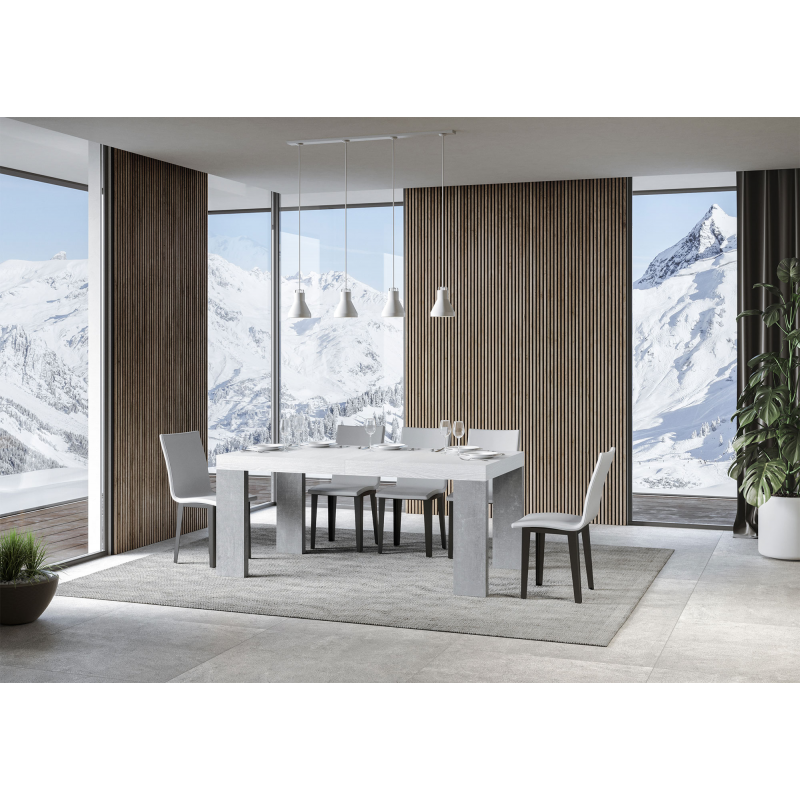 Tavolo allungabile 90x160/420 cm Roxell Mix piano Bianco Frassino - gambe Noce