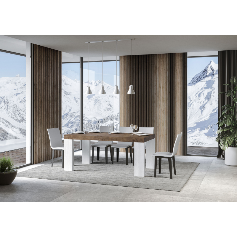 Tavolo allungabile 90x160/420 cm Roxell Mix piano Bianco Frassino - gambe Noce