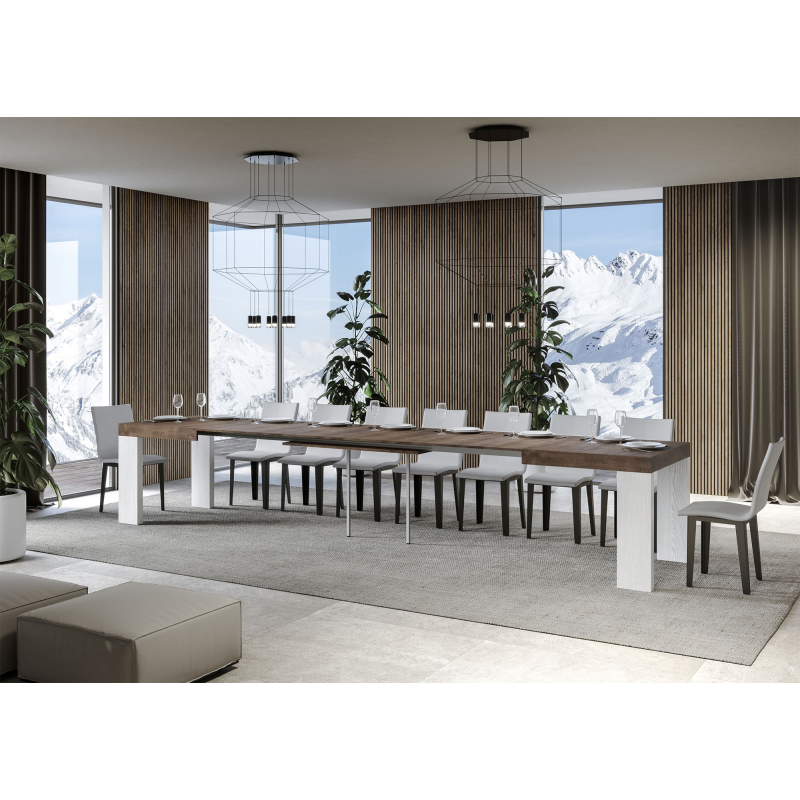 Tavolo allungabile 90x180/440 cm Roxell Mix piano Bianco Frassino - gambe Noce