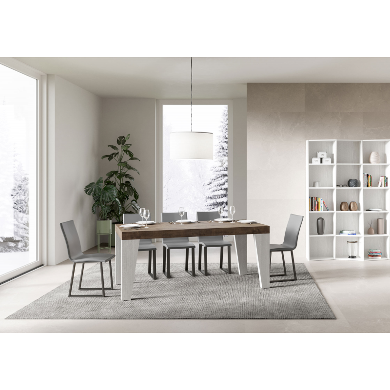 Tavolo allungabile 90x180/284 cm Naxy Mix piano Bianco Frassino - gambe Noce