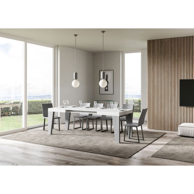 Tavolo allungabile 90x130/390 cm Naxy Mix piano Bianco Frassino - gambe Noce