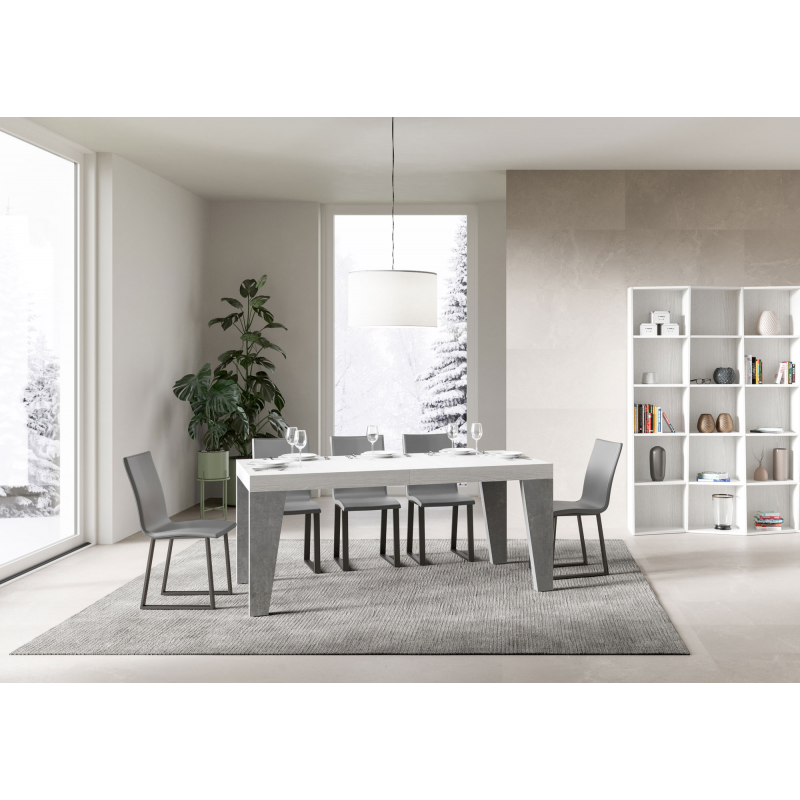 Tavolo allungabile 90x160/420 cm Naxy Mix piano Bianco Frassino - gambe Noce