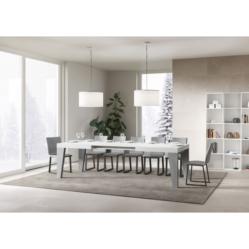 Tavolo allungabile 90x180/440 cm Naxy Mix piano Bianco Frassino - gambe Noce