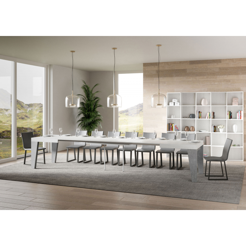 Tavolo allungabile 90x180/440 cm Naxy Mix piano Bianco Frassino - gambe Noce