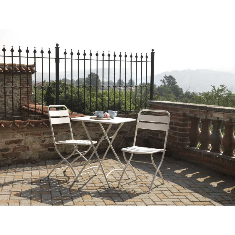 Set Tavolo metallo + 2 Sedie metallo rovigo pieghevole bianco cm 44x53h45/86