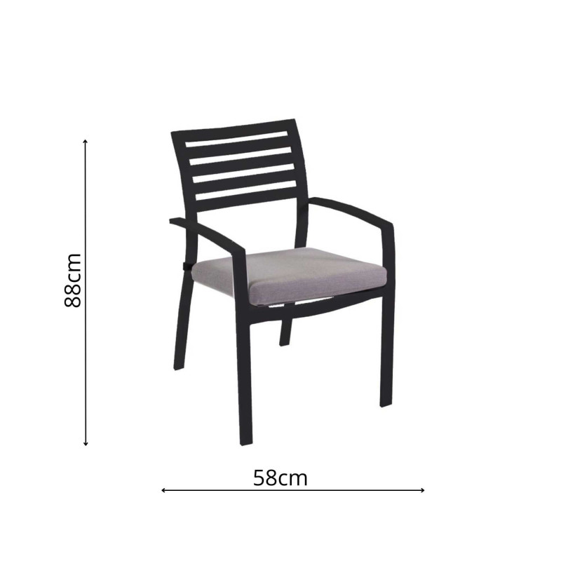 Set Tavolo alluminio + 6 Poltrone alluminio boston antracite con cuscino grigio cm58x57h88