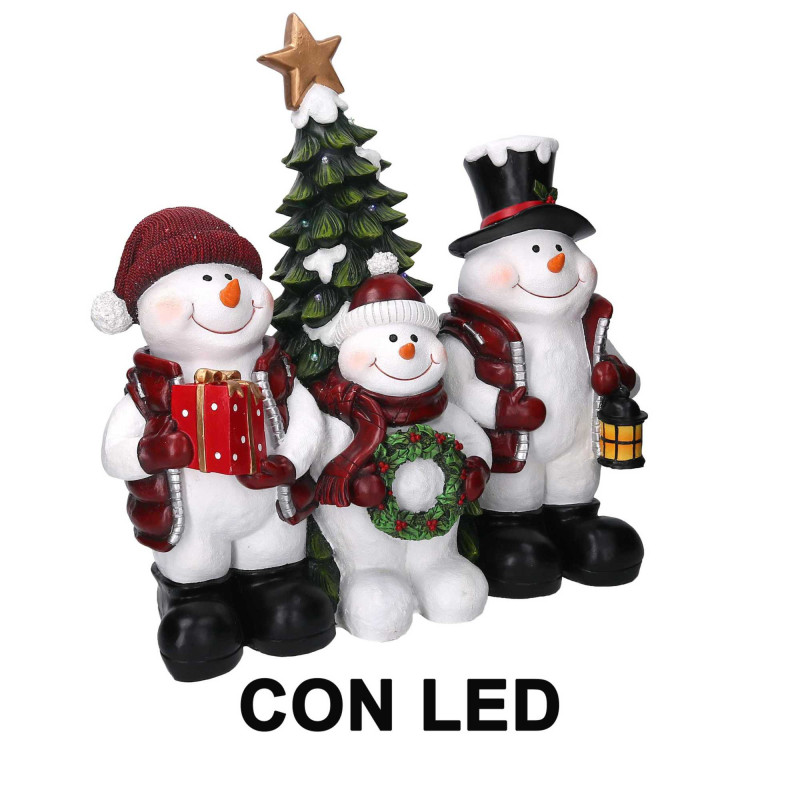 Pupazzi di neve resina con LED 52x29x52,5 cm decorazione natalizia