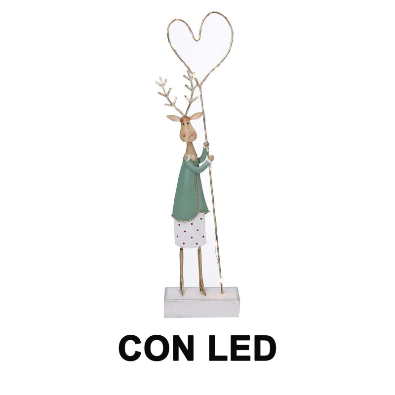 Renna metallo oro e verde salvia con LED 95x45x40 cm decorazione