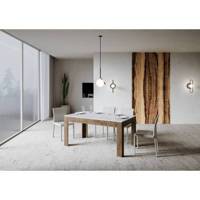 Tavolo allungabile 90x160/220 cm Bibi Mix piano Bianco Spatolato - base Antracite Spatolato