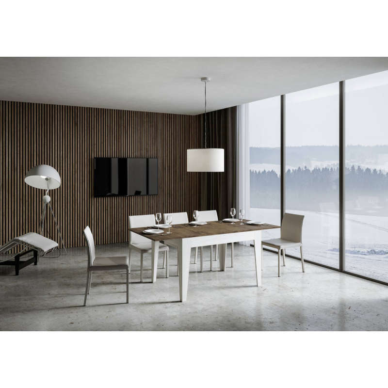 Tavolo allungabile 90x120/180 cm Cico Mix piano Bianco Spatolato - base Antracite Spatolato
