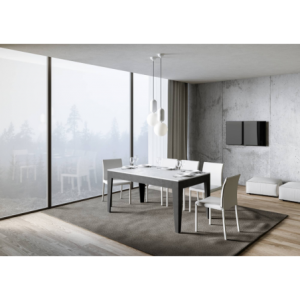 Zoom Tavolo allungabile 90x160/220 cm Cico Mix piano Bianco Spatolato - base Antracite Spatolato