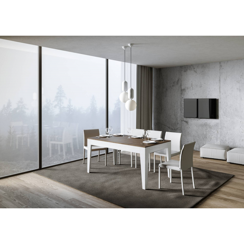 Tavolo allungabile 90x160/220 cm Cico Mix piano Bianco Spatolato - base Antracite Spatolato