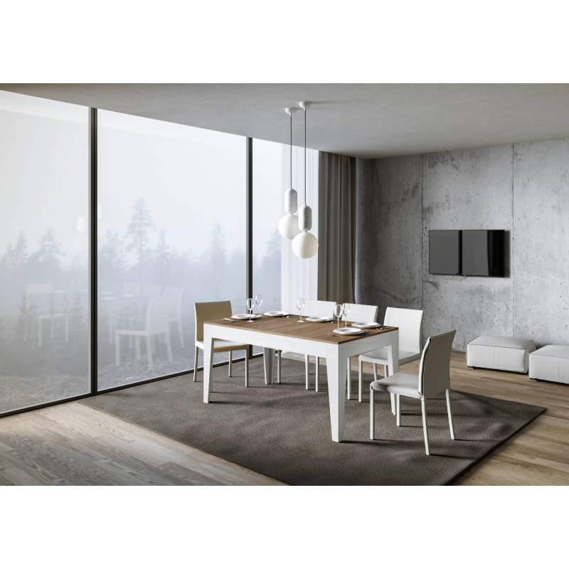 Tavolo allungabile 90x160/220 cm Cico Mix piano Bianco Spatolato - base Antracite Spatolato
