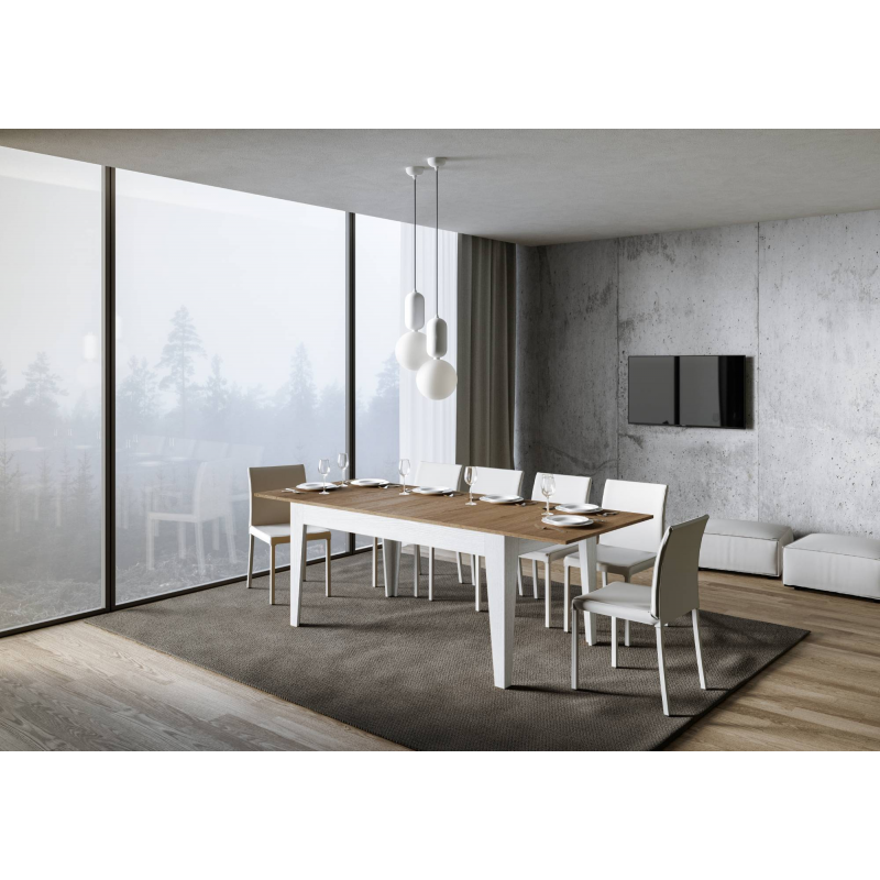 Tavolo allungabile 90x160/220 cm Cico Mix piano Bianco Spatolato - base Antracite Spatolato