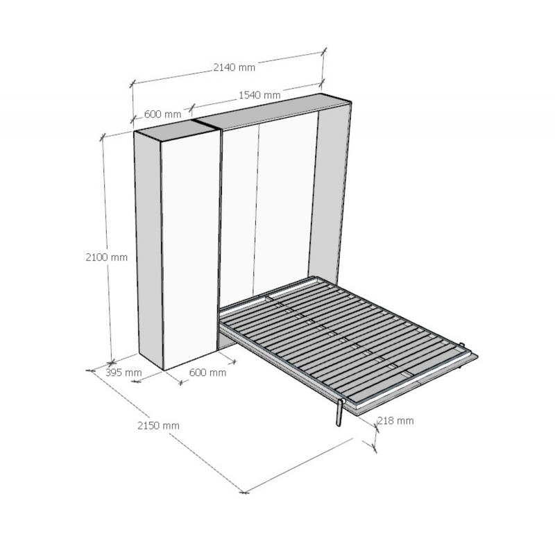 Letto a scomparsa 140 verticale Kentaro con colonna