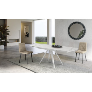 Tavolo allungabile con top in ceramica Gambe in metallo verniciato Allunghe interne Kyoto 140 90cm X 140-200cm H 75cm Stones