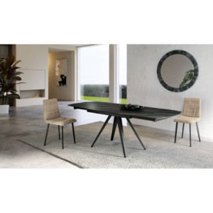 Tavolo allungabile con top in ceramica Gambe in metallo verniciato Allunghe interne Kyoto 140 90cm X 140-200cm H 75cm Stones