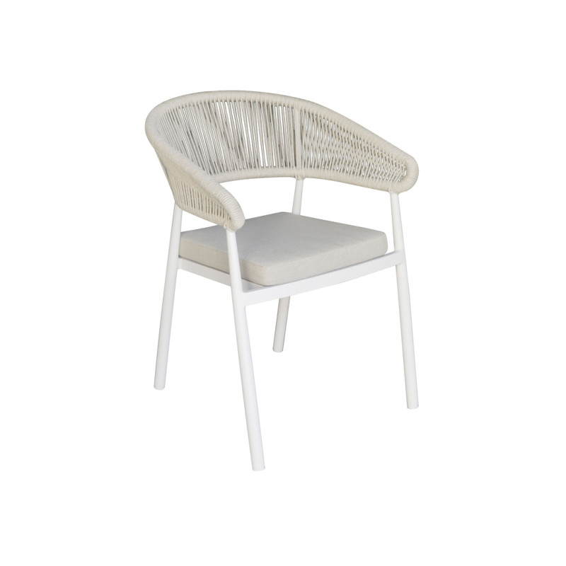 Sedia Perugia contract alluminio bianco e corda beige Moia