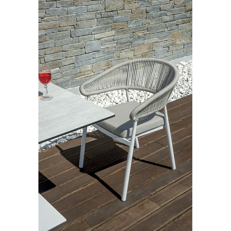 Sedia Perugia contract alluminio bianco e corda beige Moia