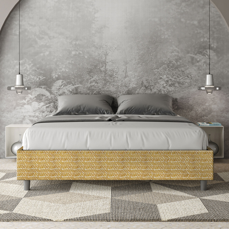 Letto Sommier imbottito Matrimoniale 160x190 cm tessuto Aragona Azelia