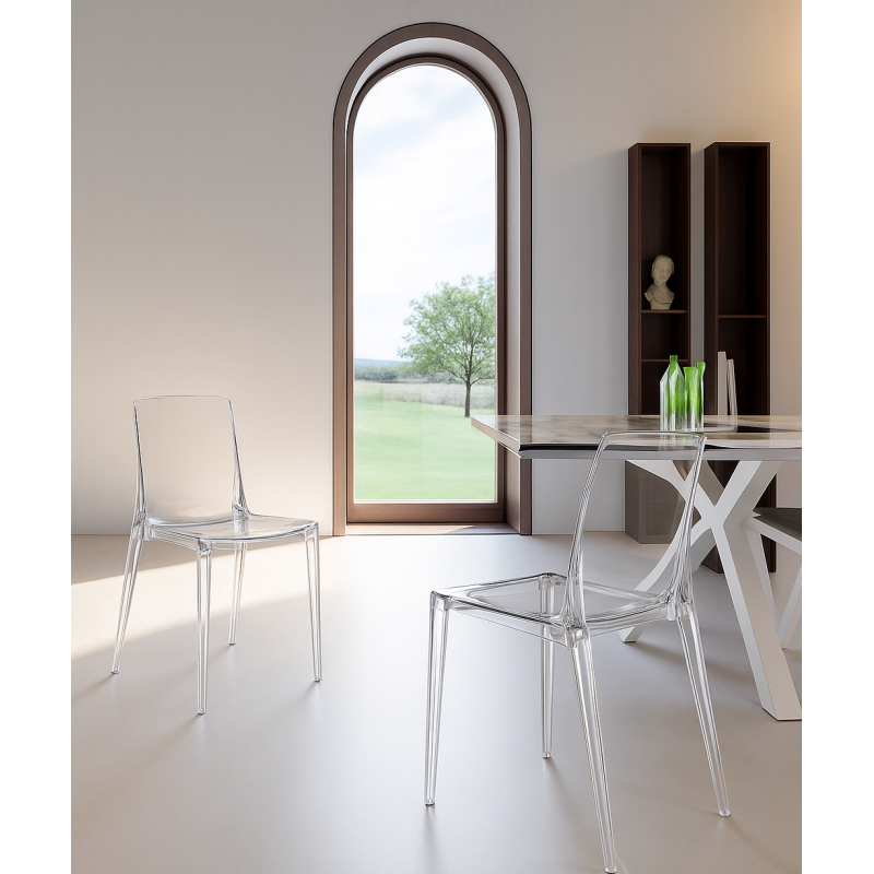 Set di 4 Sedie con gambe e seduta in policarbonato Trasparente Agatha 46.5cm X 54cm H 82cm Stones