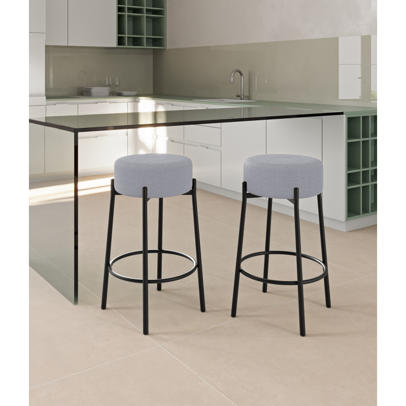 Set di 2 Sgabelli rivestito in tessuto Gambe metallo verniciato Syd 41cm X 41cm H 67cm Stones
